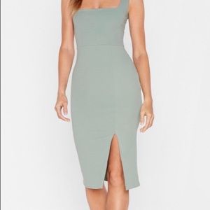 Sage green square neck fitted dress